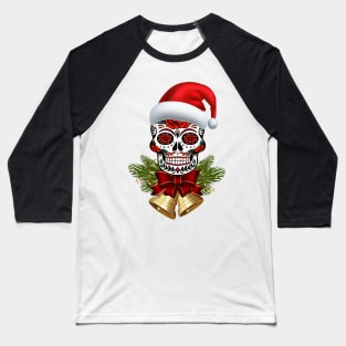 Christmas Santa Hat Day Of The Dead Sugar Skull Baseball T-Shirt